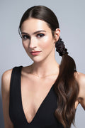 The Hair Edit Black Ruched Ribbon Scrunchies in models hair