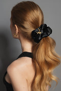 The Hair Edit Charming Ruched Ribbon Scrunchie in models hair