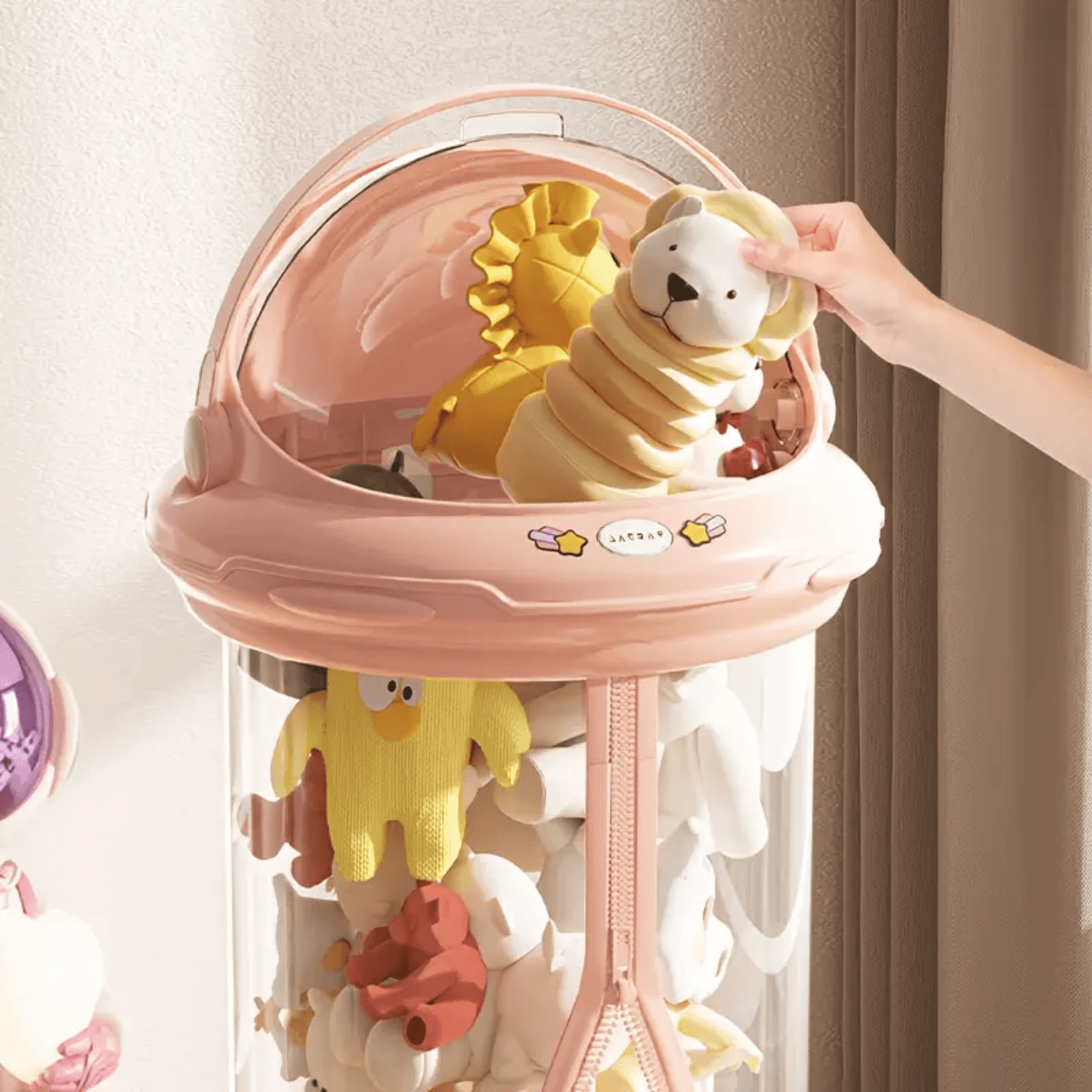 Transparent Plastic Toy Storage Bucket with Zipper (30cm)