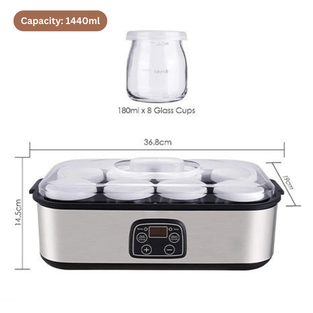 Multifunctional Stainless Steel Digital Yogurt Maker with 8 Cups (1440ml)