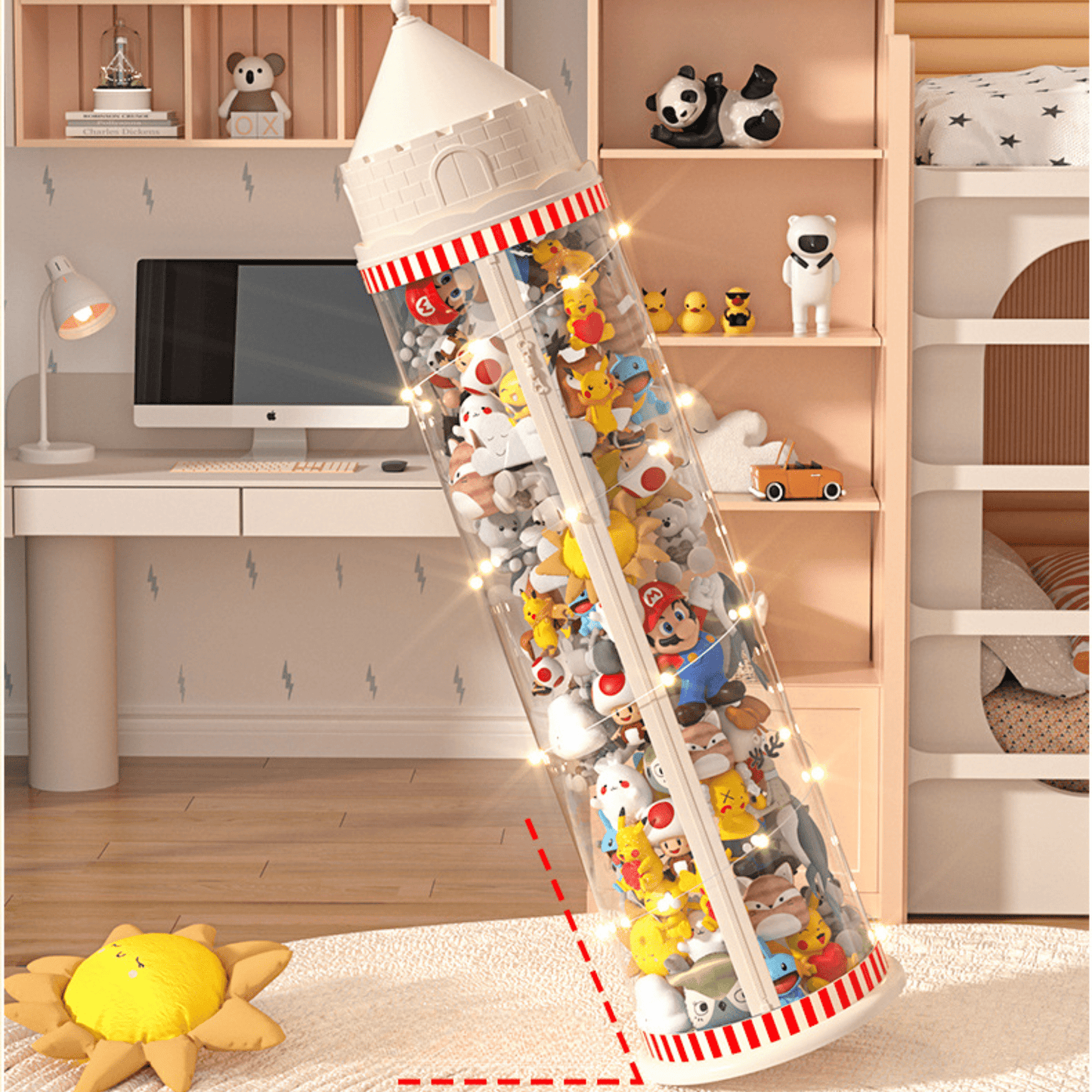 Multi-Purpose Plastic Princess Castle Doll Storage Bucket with Zipper (27cm)