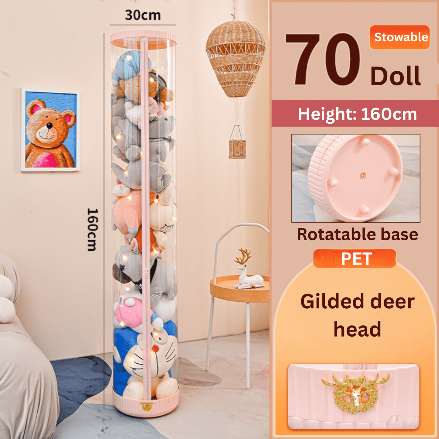 Plastic Rotating Toy Storage Bucket with Dustproof Cover & Zipper (30cm)