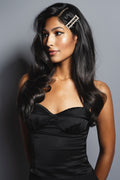 The Hair Edit Jeweled Square Pearl Hair Clip in brunette models hair 