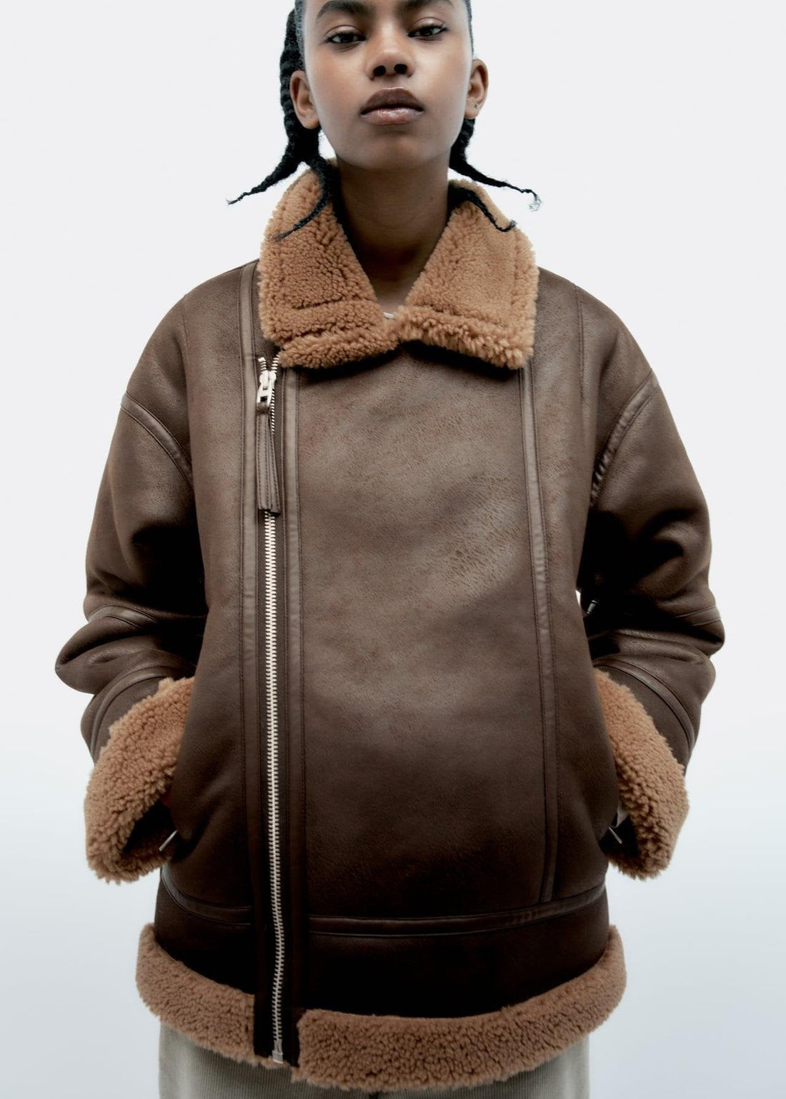 Lamb-Fur Trimmed Lapel Aviator Jacket